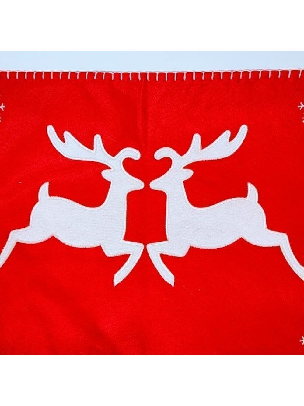 Red and White Embroidered Reindeer Placements (Pottery Barn?) Set of 4